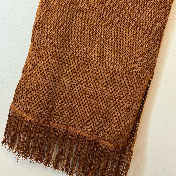 House of Harlow 1960 Crochet Fringe Midi Skirt Burnt Orange Large Boho Retro 70s - Picture 2 of 10